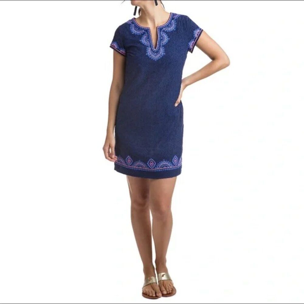 Vineyard Vines Starfish Jacquard Tunic shift Dress Blue Embroidered Sundress 4